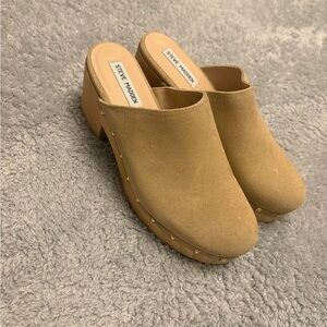 Steve Madden Tan Suede Studded Clog Mules
